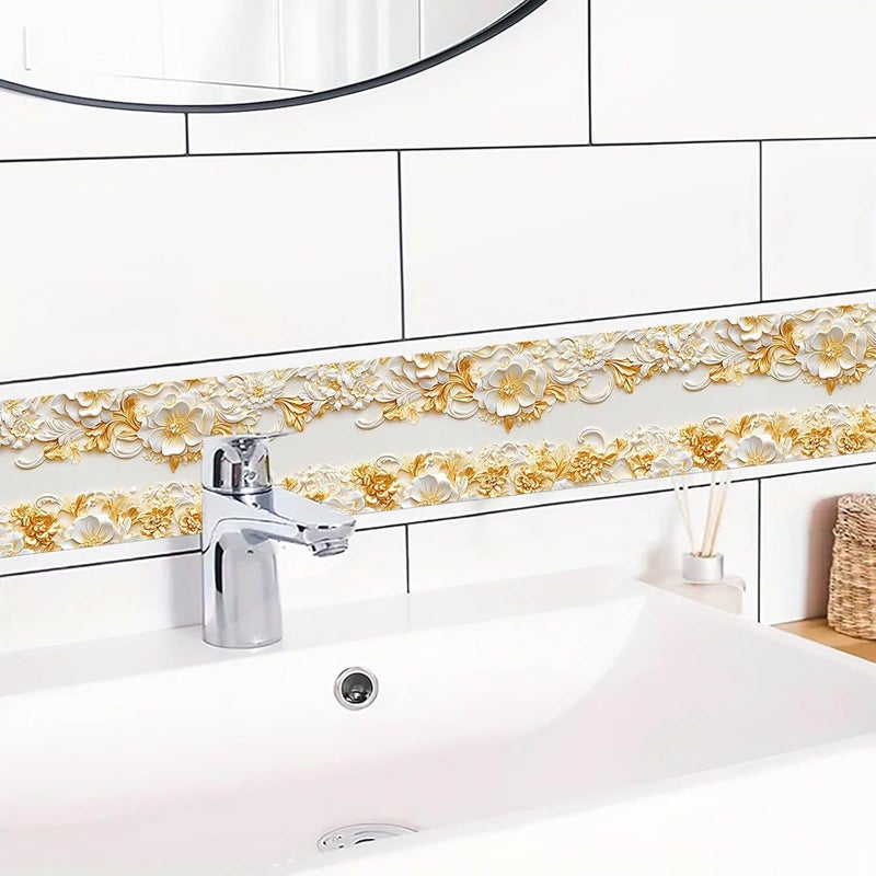 IVN Wallpaper Border Peel and Stick Decorative Wall Trim Self Adhesive Gold Floral Accent Strip for Bathroom Laundry Room Pool Area Mirror Frame Shelf Wall Edge 4x196 Inch Luxurious Design - Image 5